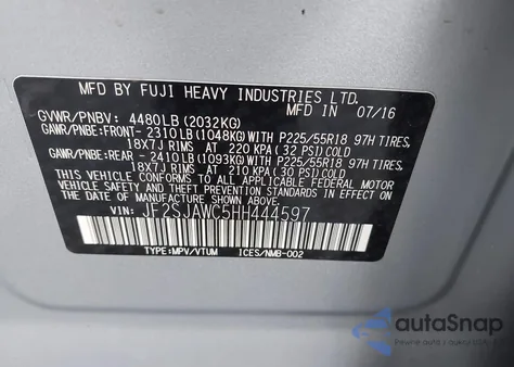 2017 Subaru Forester 2.5I Touring z USA, uszkodzony, nr VIN JF2SJAWC5HH444597